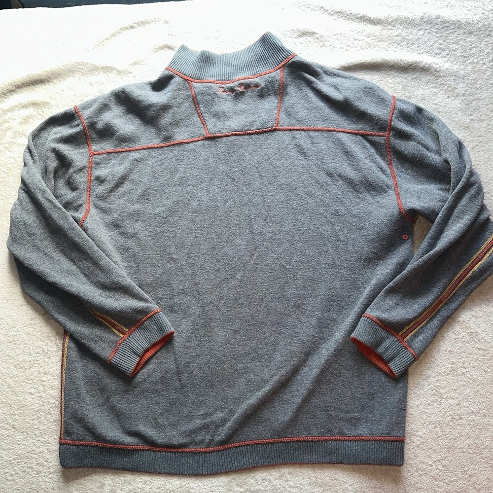 TOMMY BAHAMA Flipshore Reversible Half Zip Pullover Sweater Orange Gray Mens XL - Picture 10 of 10
